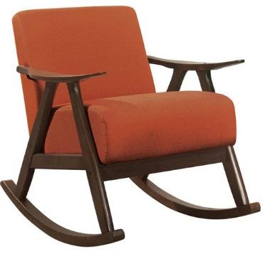 NISMAAYA ALEC FABRIC ROCKING CHAIR IN DARK WALNUT & ORANGE