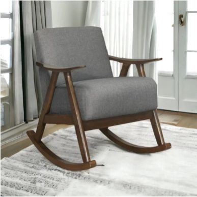 Dark Walnut Gray Nismaaya Alec Fabric Rocking Chair