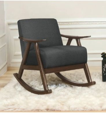 NISMAAYA ALEC FABRIC ROCKING CHAIR IN DARK WALNUT & DARK GRAY
