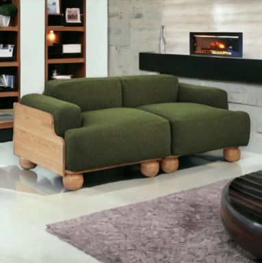 NISMAAYA BATSON OAK WOOD 2 SEATER SOFA GREEN