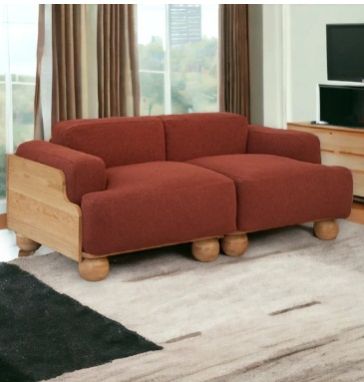 NISMAAYA BATSON OAK WOOD 2 SEATER SOFA RED