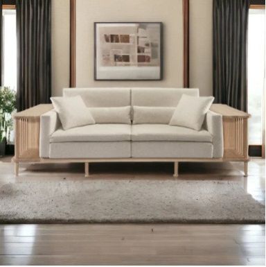 NISMAAYA BATZORIG OAK WOOD 3 SEATER SCAFFOLD SOFA WHITE