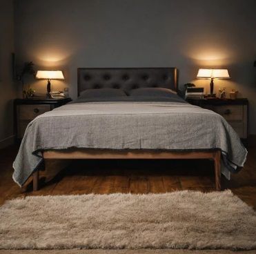NISMAAYA DAICHI WALNUT WOOD LEATHER HEADBOARD BED