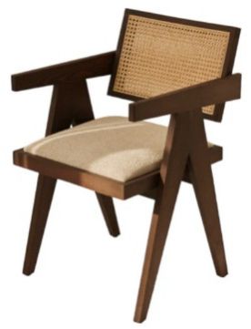 NISMAAYA HILARIUS RATTAN DINING CHAIR UPHOLSTERED SEAT DARK BROWN
