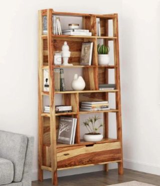 Solid Wood Open Shelf Leaning Ladder Bookcase