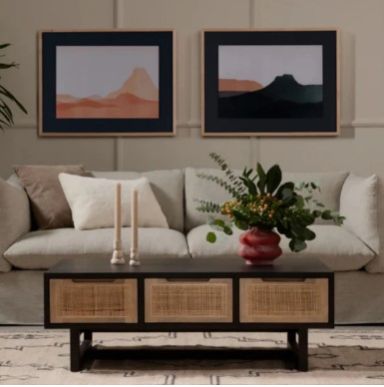 THANOS SOLID MANGO WOOD & RATTAN COFFEE TABLE