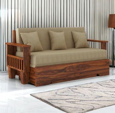 TRENDIREST 3 SEATER SOFA CUM BED SHEESHAM WOOD