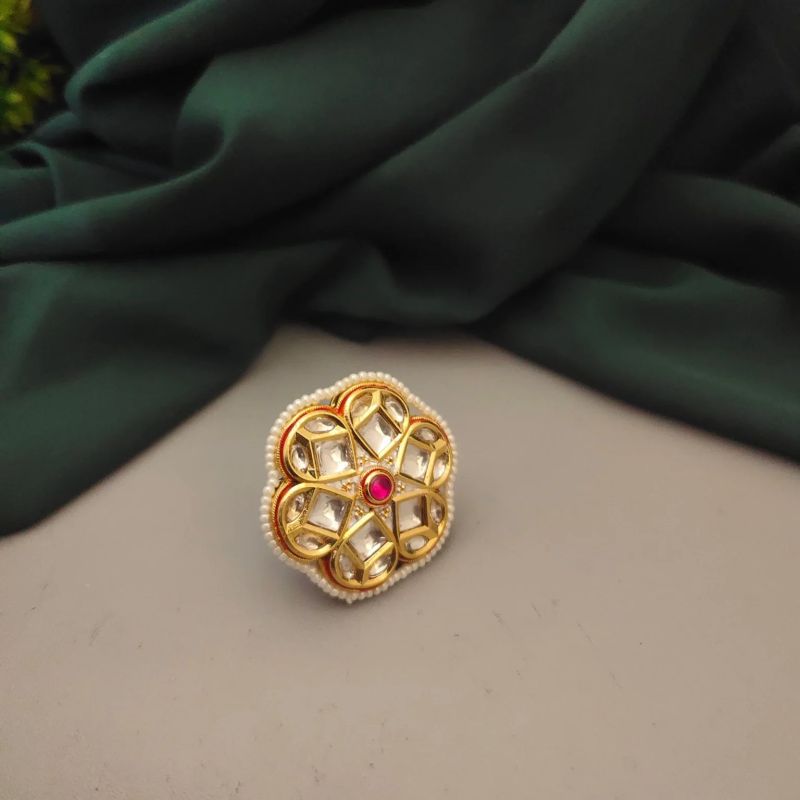 Exquisite Adjustable Kundan Polki Tradition Ring For Women