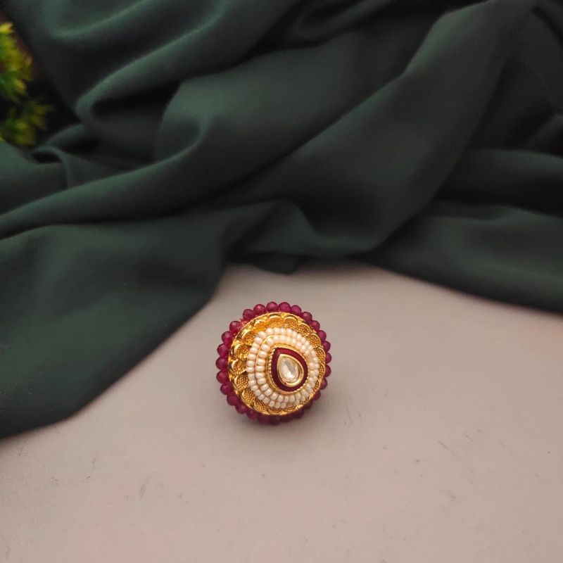 Exquisite Kundan Polki Adjustable Ring For Women