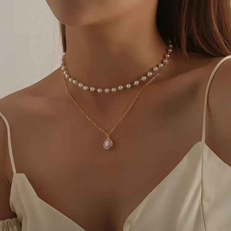 Minimalistic Pearl Double Layer Necklace for Women and Girls