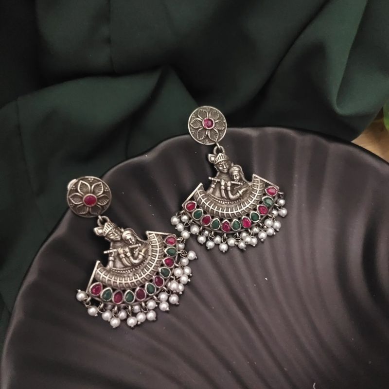 Radhekrishna Silver Dangle Jhumka Earrings For Women