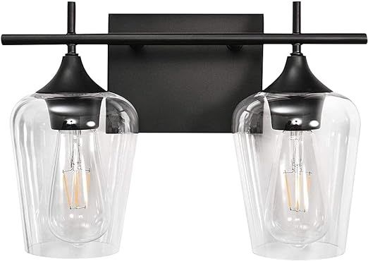 2 HEADS BLACK WALL LIGHT WITH CLEAR GLASS SHADE