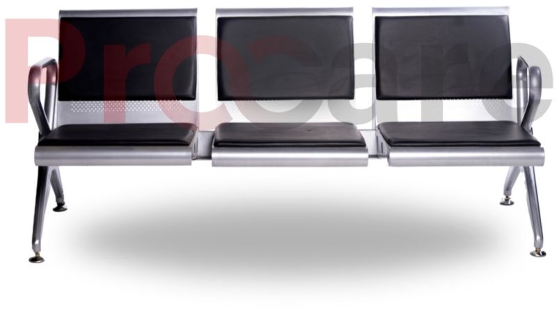 Three Seater Waiting Chair With Cushion- Chrome Finish