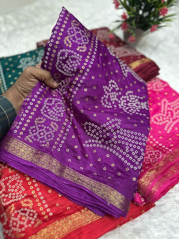 PURE SILK HAND BLOCK BANDHEJ SAREE
