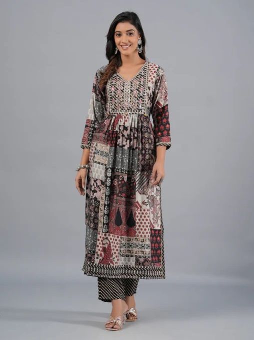 Abstract Ladies Printed Kurti Set with Dupatta