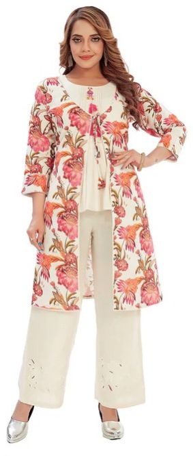 Abstract Print Cotton Indo Fusion Dress for Women\'s