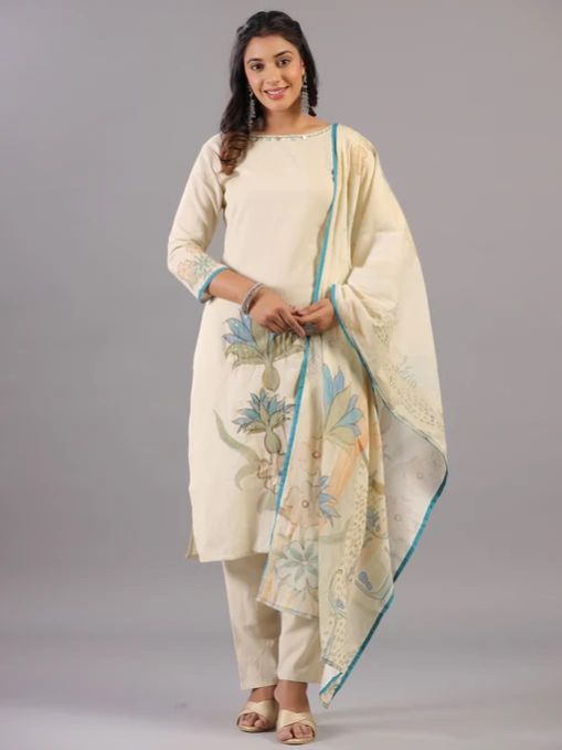 Beige Sequins and Beads Work Ladies Kurti Set