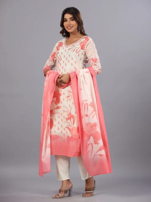 Digital Printed Golden Zari Work Ladies Kurti Set