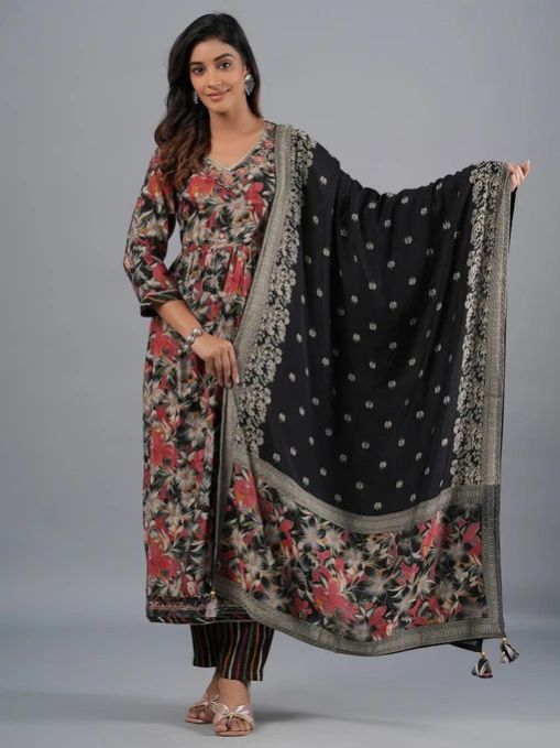 Floral Ladies Printed Kurti Set with Dupatta