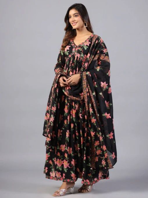 Floral Printed Ladies Long Kurti Set