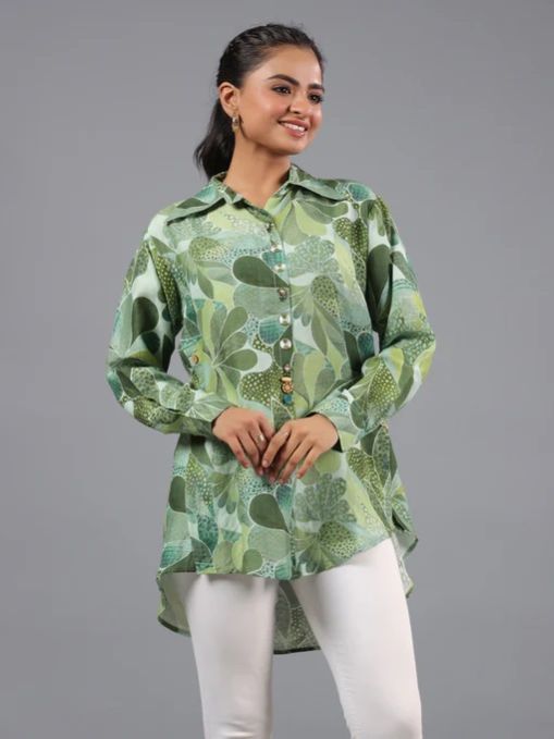 Green Botanical Ladies Printed Top