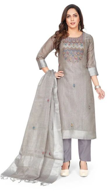 Grey Tissue Embroidered Kurti Set For Women's