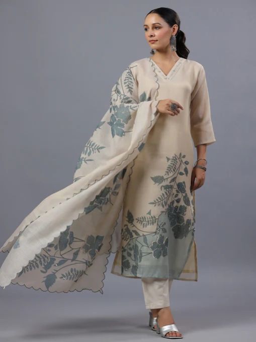 Handwork Tissue Floral Ladies Printed Kurti Set