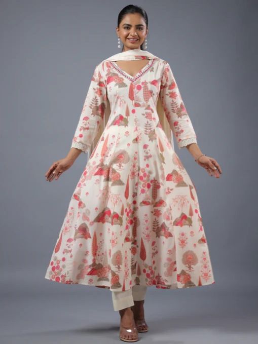 Panneled Botanical Ladies Printed Kurti Set