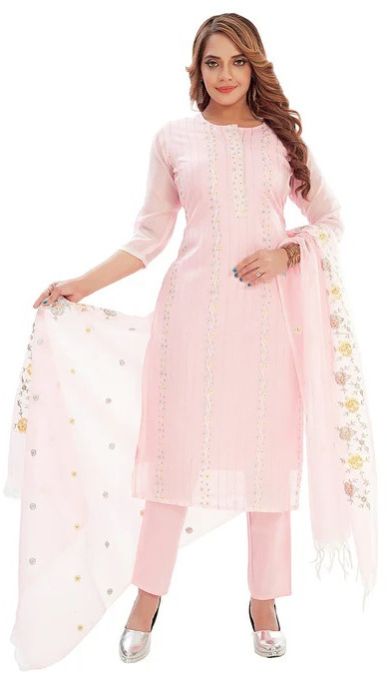 Pink Kota Embroidered Printed Kurti Set for Women's