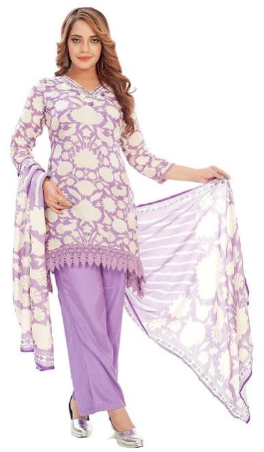 Purple Muslin Floral Printed Kurti Set for Women's