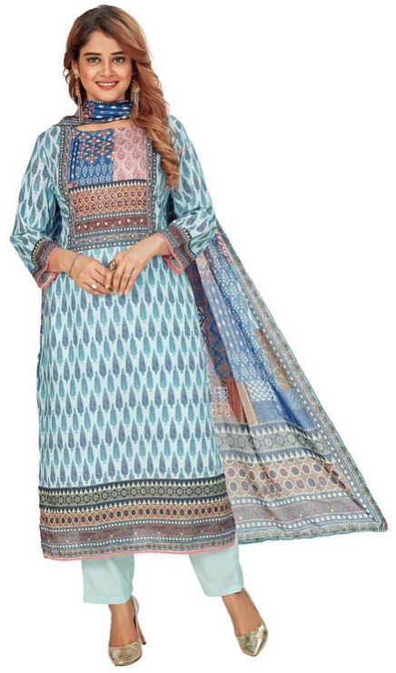 Teal Cotton Digital Printed Kurti Set for Women\'s