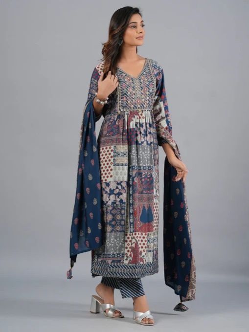Traditional Ladies Printed Kurti Set with Dupatta