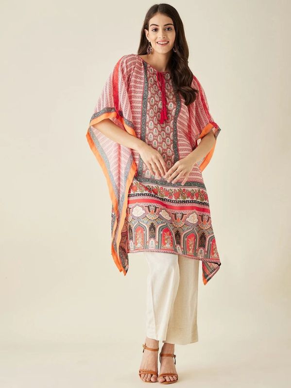 Women Coral Ethnic Motif Printed Kaftan Kurta