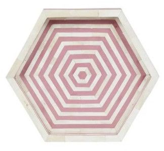 Jodha Hexagon Tray In Bone Inlay : Pink