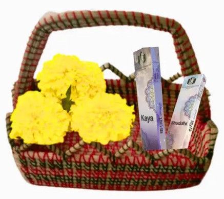 Pinus Needle Handcrafted Pooja Basket, Color : Natural