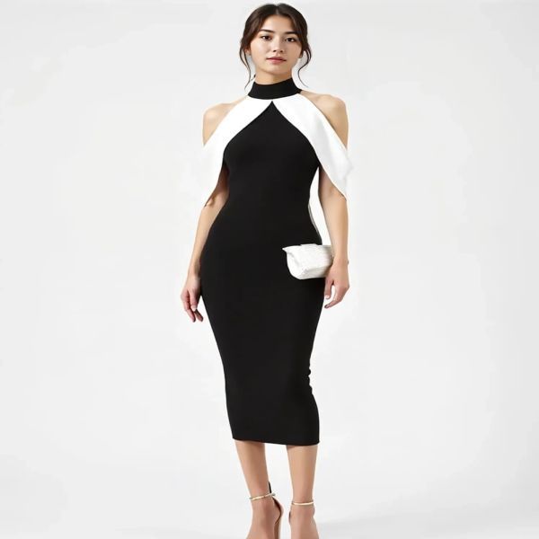 Ladies Black & White Plain Party Wear Bodycon Dress