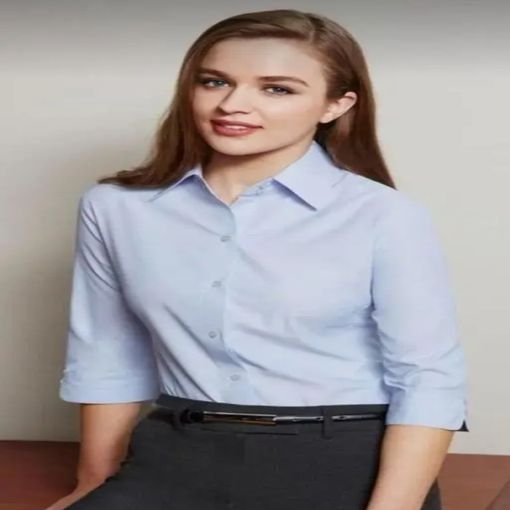 Ladies Formal Wear Blue Cotton Shirt