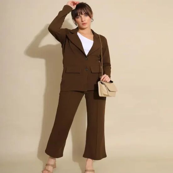 Ladies Formal Wear Brown Blazer Trouser Set