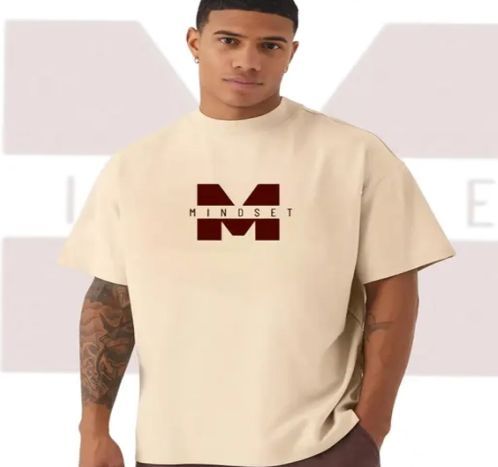 Mens Beige Cotton Oversized T-Shirt