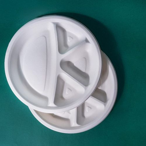 Plain 4 Compartment Round Bagasse Plates, Color : White Standard