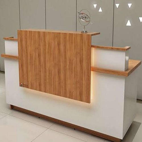 Wooden Polished Rectangular Brown Office Reception Counter Table