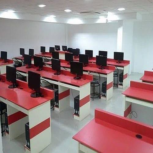 White and Red Linear Modular Office Workstation