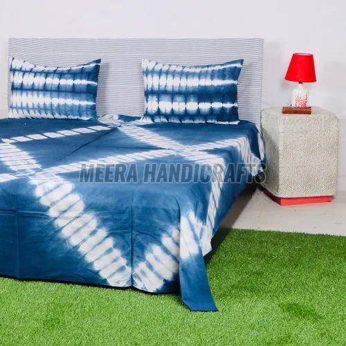 Beautiful Blue And White Tie Dye Cotton Bed Sheet Set