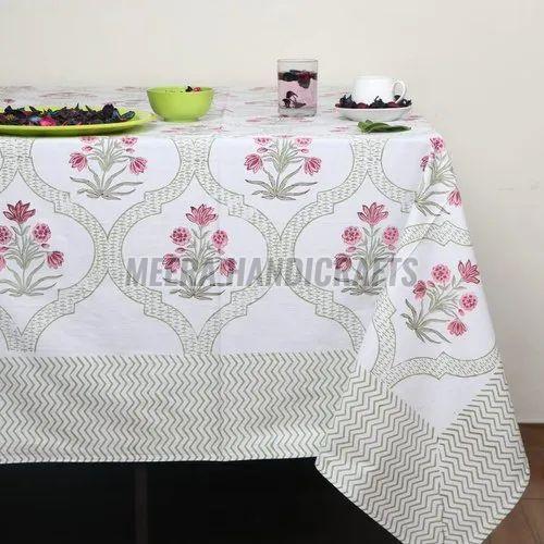 Cotton Hand Block Printed Table Cloth, Brand Name : Meera Handicrafts