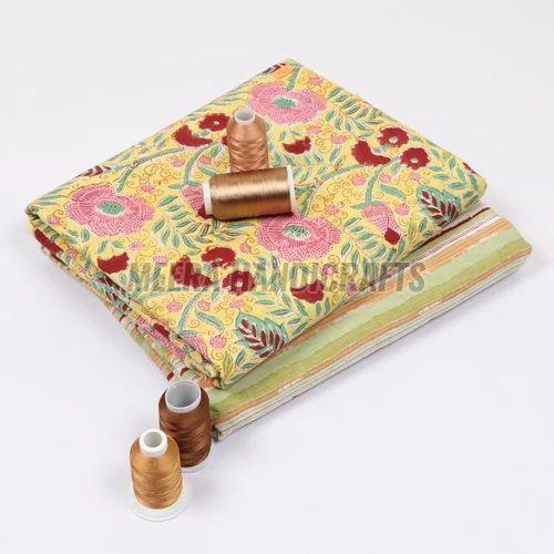 Beautiful Yellow Floral Hand Block Printed Cotton Suit Material