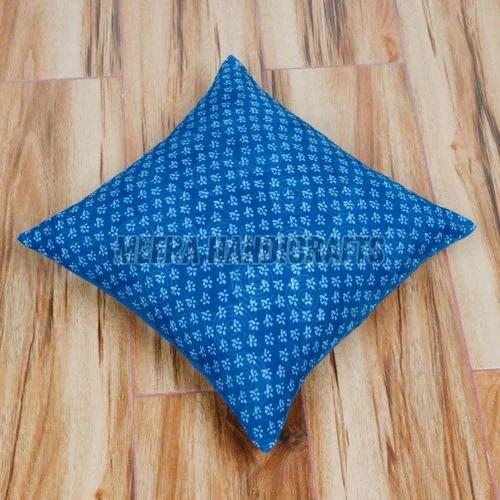 Cotton Blue Block Print Cushion Cover, Brand Name : Meera Handicrafts