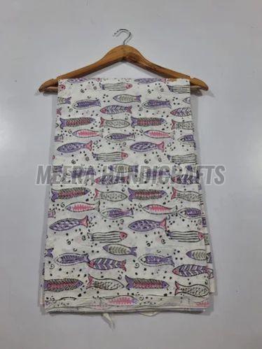 Cotton Fish Hand Block Printed Fabric, Brand Name : Meera Handicrafts
