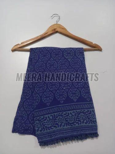 Dark Blue Stylish Block Printed Cotton Stole