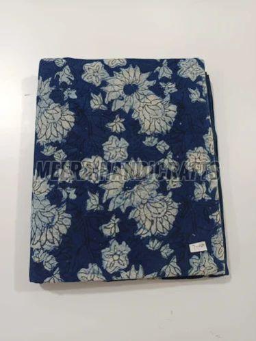 Hand Block Blue Flower Print Cotton Fabric