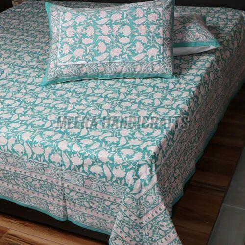 Neon Blue Floral Printed Double Bed Sheet Set
